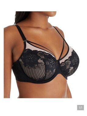 Curvy Couture Tulip Strappy Lace Push Up Bra -  Black/Adobe Rose Size 36H ~ NWT